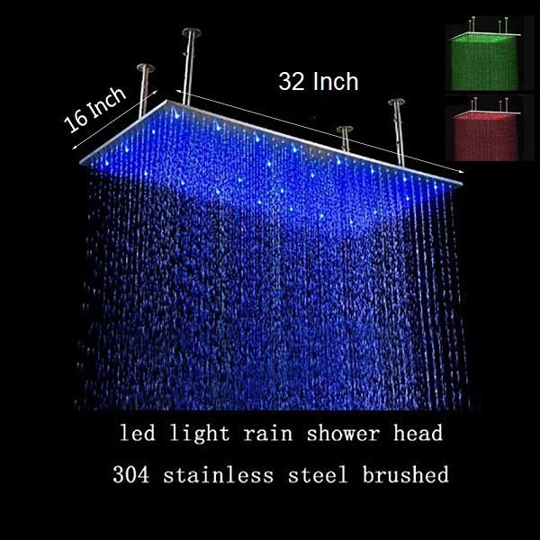 Cascada Rectangular Ceiling Mount Rainfall LED Shower Head (Include Shower Arm) - Cascada Showers