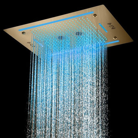 Cascada Venice 23"x31" Brushed Gold Bluetooth LED Showerhead - Cascada Showers