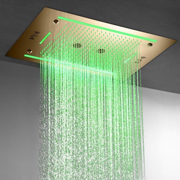 Cascada Venice 23"x31" Brushed Gold Bluetooth LED Showerhead - Cascada Showers