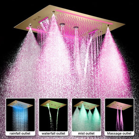 Cascada Venice 23"x31" Brushed Gold Music LED Shower System - Cascada Showers