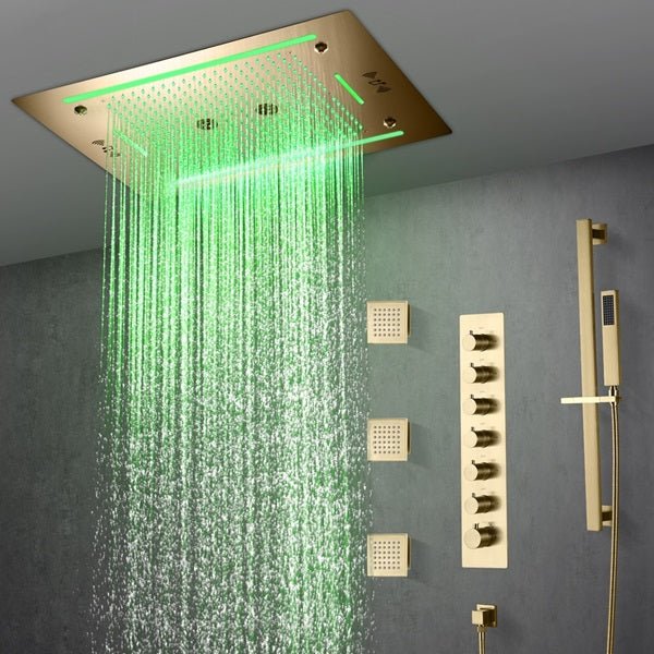 Cascada Venice 23"x31" Brushed Gold Music LED Shower System - Cascada Showers