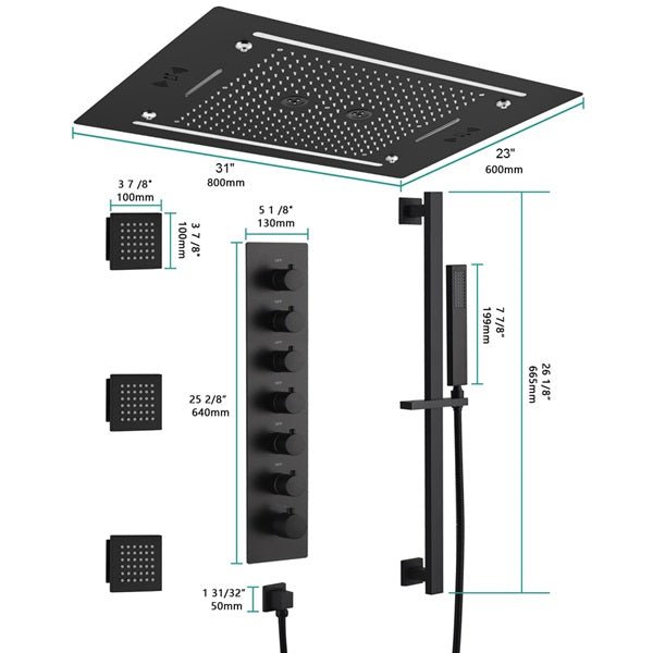 Venice 23x31 Matte Black LED Shower System by Cascada
