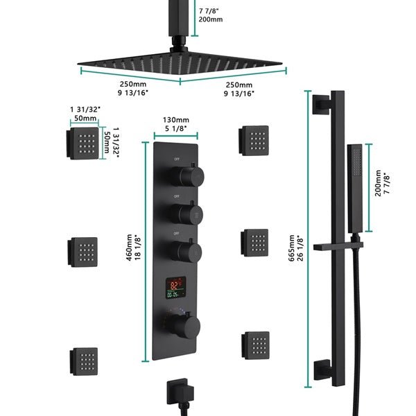 10" Black Thermostatic Digital Shower System | Cascada – Cascada Showers