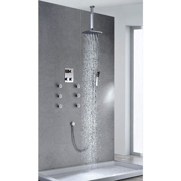 Ceiling Mount 12" Square Rainfall Luxury Shower Head Set - Cascada Showers