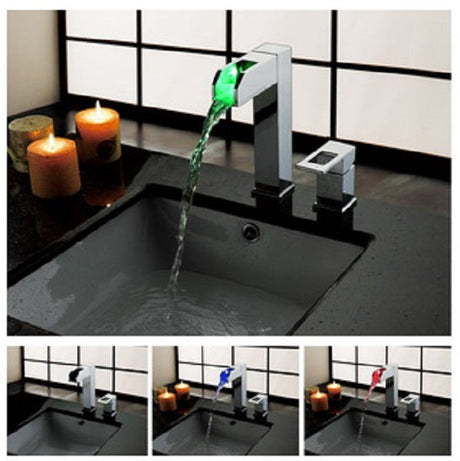 Color Changing LED Waterfall Bathroom Sink Faucet - Cascada Showers