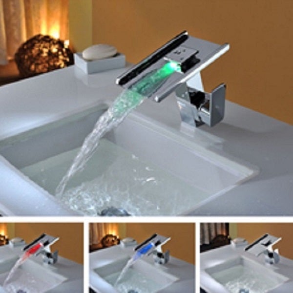 LED Color-Changing Waterfall Sink Faucet - Chrome Finish
