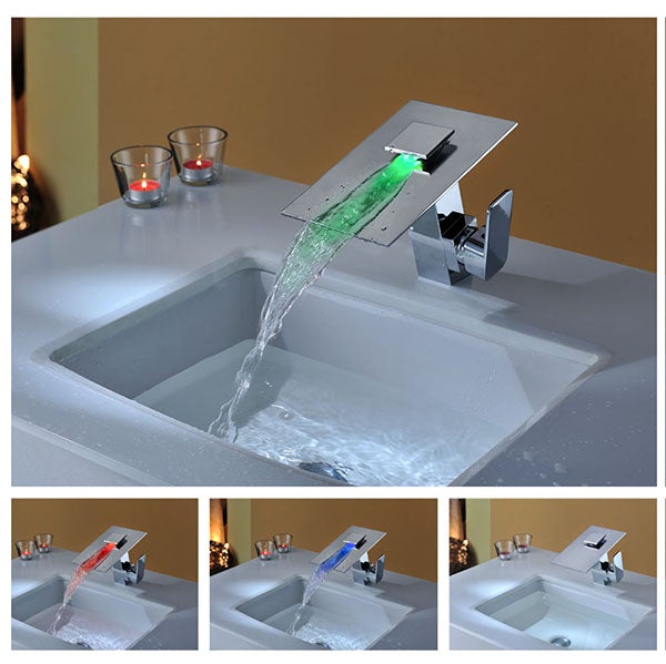 Color-Changing LED Waterfall Sink Faucet - Chrome Finish