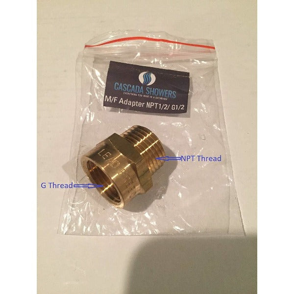 G Thread 1/2" Female to NPT Thread 1/2" Male Pipe Fitting Adapter - Cascada Showers