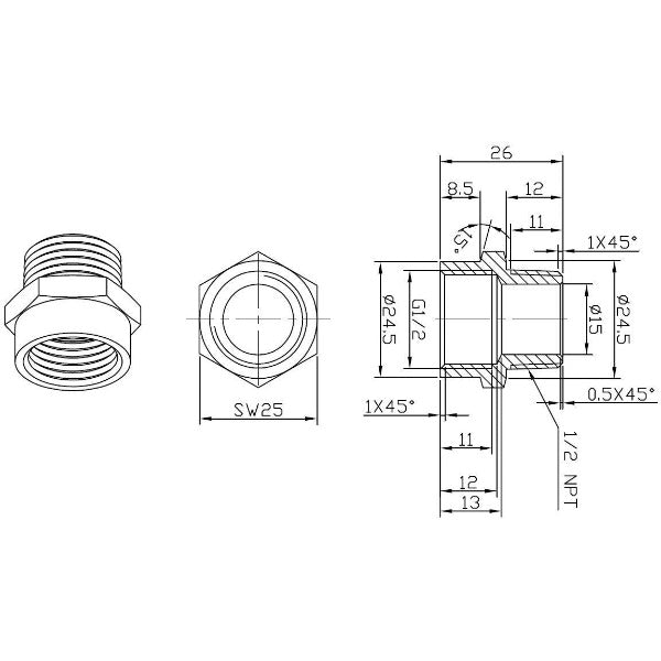 G-Thread 1/2” Female to NPT 1/2” Male Pipe Fitting Adapter – Cascada ...