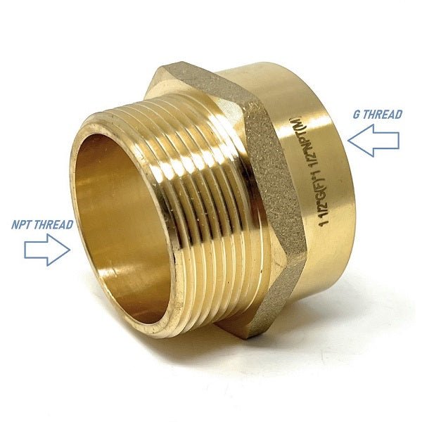 G Thread (Metric BSPP) Female to NPT Male Adapter - Lead-Free (1 1/2" x 1 1/2") - Cascada Showers