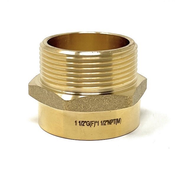 G Thread (Metric BSPP) Female to NPT Thread Male Pipe Fitting Adapter - Lead-Free (1 1/2" x 1 1/2") - Cascada Showers