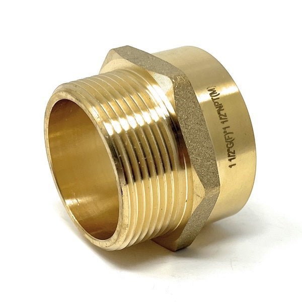 G Thread (Metric BSPP) Female to NPT Thread Male Pipe Fitting Adapter - Lead-Free (1 1/2" x 1 1/2") - Cascada Showers