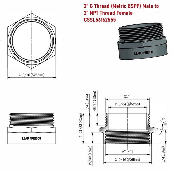 G Thread (Metric BSPP) Male to NPT Female Adapter - Lead-Free (2