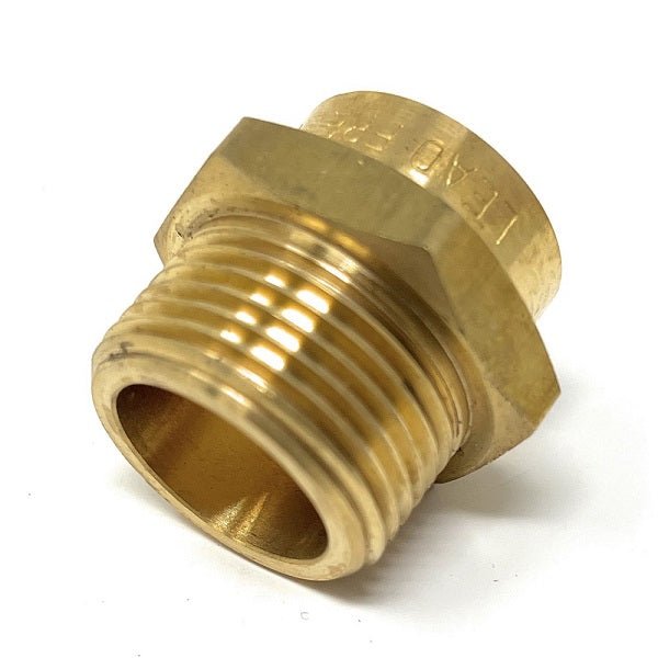 bspp to npt adapter, 3/4 male to 1/2 female reducer, 1/2 male to 3/4 female adapter, 3/4 male to 1/2 female adapter, 3/4 female to 1/2 male reducer, 1/2 female to 3/4 male adapter,  3/4 to 1/2 female adapter, g 3/4 to g 1/2 adapter, male bspp to female npt adapter, 3/4 to 1/2 adapter, 3/4 x 1/2 female adapter, 3/4 male to 1 inch female adapter, bspp to npt. G Thread (Metric BSPP) Male to NPT Female Adapter - Lead Free (3/4" x 1/2") - Cascada Showers