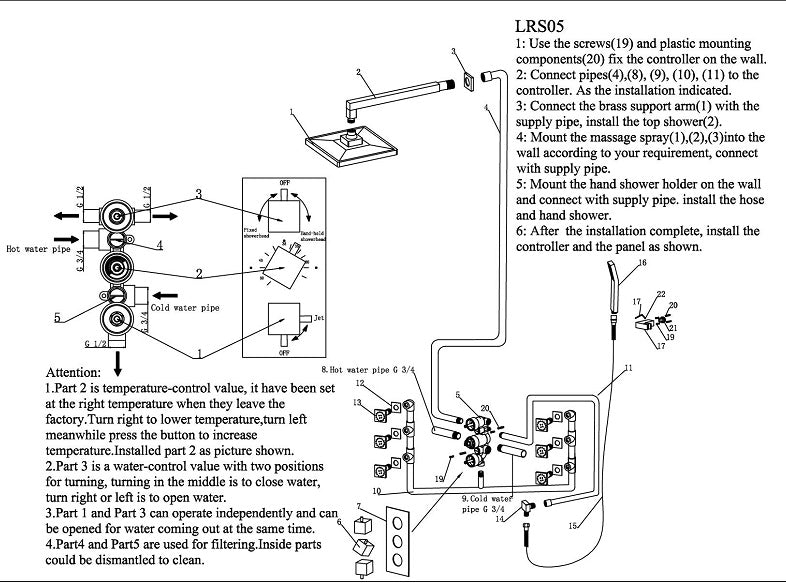 LED Rainfall Thermostatic Shower System with 6 Massage Jets Spray - Ceiling Mount - Cascada Showers