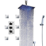LED Rainfall Thermostatic Shower System with 6 Massage Jets Spray - Ceiling Mount - Cascada Showers