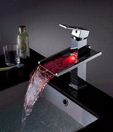 LED Waterfall Sink Faucet - Cascada Showers cascada bathroom sink waterfall faucet for led light light up faucets color changing hot and cold 1 hole 3 colors water mixer single handle deck mounted tap high quality solid structure automated temperature chrome pressure red green blue Ceramic LED