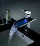 LED Waterfall Sink Faucet - Cascada Showers cascada bathroom sink waterfall faucet for led light light up faucets color changing hot and cold 1 hole 3 colors water mixer single handle deck mounted tap high quality solid structure automated temperature chrome pressure red green blue Ceramic LED