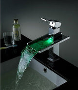 LED Waterfall Sink Faucet - Cascada Showers cascada bathroom sink waterfall faucet for led light light up faucets color changing hot and cold 1 hole 3 colors water mixer single handle deck mounted tap high quality solid structure automated temperature chrome pressure red green blue Ceramic LED