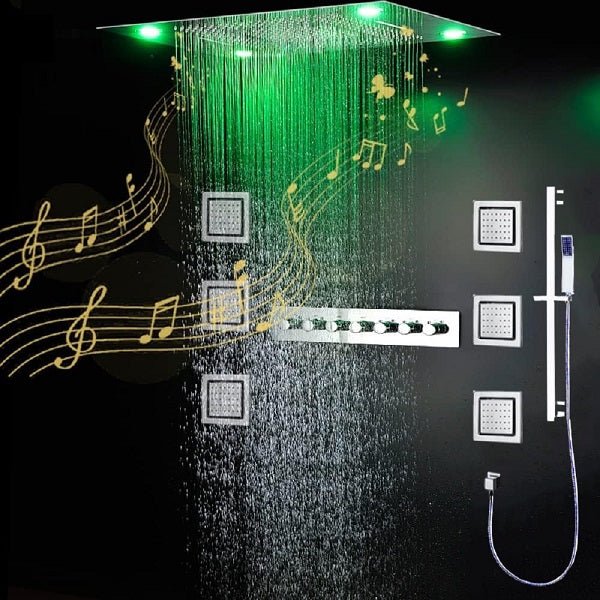 Luxurious Design 23"x31" LED Shower System with Bluetooth Speaker and Sliding Bar - Cascada Showers